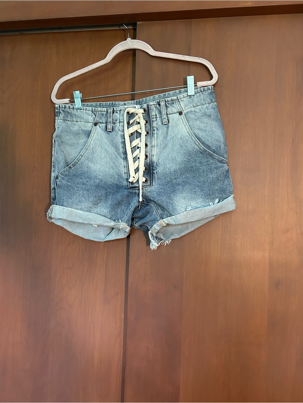 One X One Teaspoon lace up denim shorts